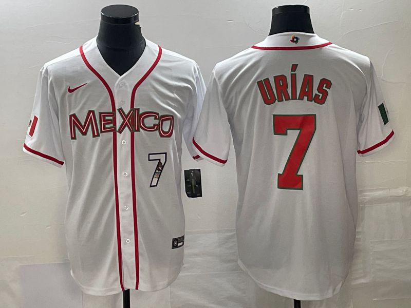 Men 2023 World Cub Mexico #7 Urias White red Nike MLB Jersey10